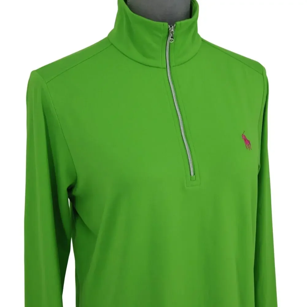 Polo Golf Ralph Lauren Top Womens Large Green Quarter Zip Mock Neck Small Pony - Picture 6 of 13